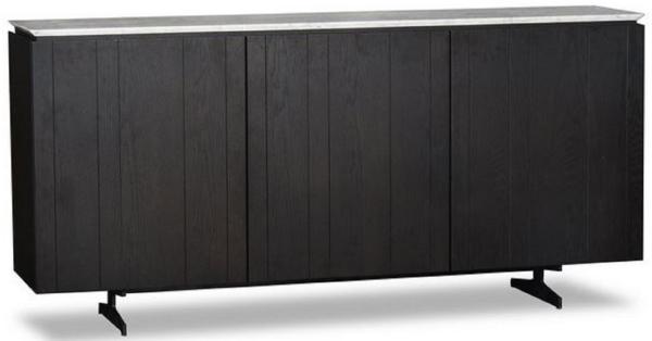 Casa Padrino Luxus Sideboard mit 3 Türen und Marmorplatte Schwarz / Grau 179 x 40 x H. 80 cm - Wohnzimmerschrank - Luxus Qualität