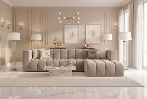 Kaiser Möbel Ecksofa Moderne aus Veloursstoff Salvador Grand L 318 cm, Ecksofa, Tiefe Sitzflächen,Premium-Velours Salvador,Design Soft-Cube
