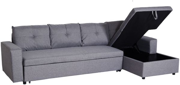 Ecksofa mit Bettkasten HWC-L16, Couch Sofa L-Form, Liegefläche links/rechts Nosagfederung Stoff/Textil 290cm ~ grau Bild 7