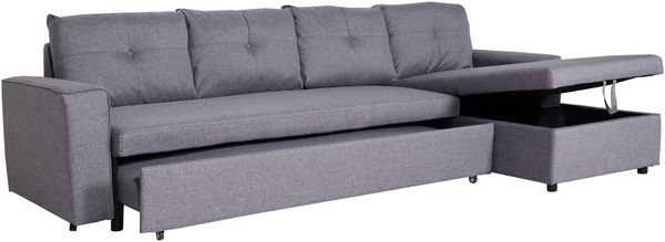 Ecksofa mit Bettkasten HWC-L16, Couch Sofa L-Form, Liegefläche links/rechts Nosagfederung Stoff/Textil 290cm ~ grau Bild 9