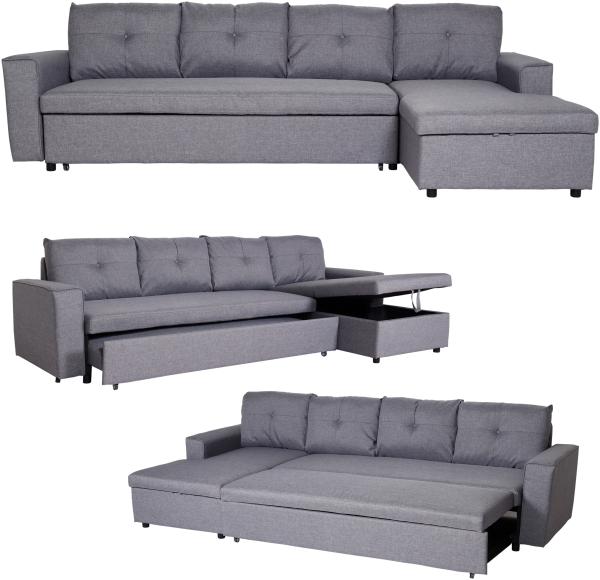 Ecksofa mit Bettkasten HWC-L16, Couch Sofa L-Form, Liegefläche links/rechts Nosagfederung Stoff/Textil 290cm ~ grau