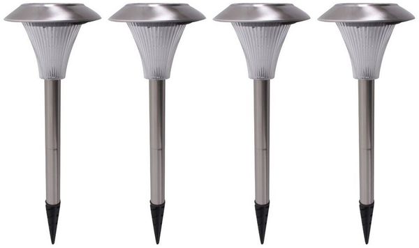 4x LED Solar Steckleuchten, Edelstahl, rund