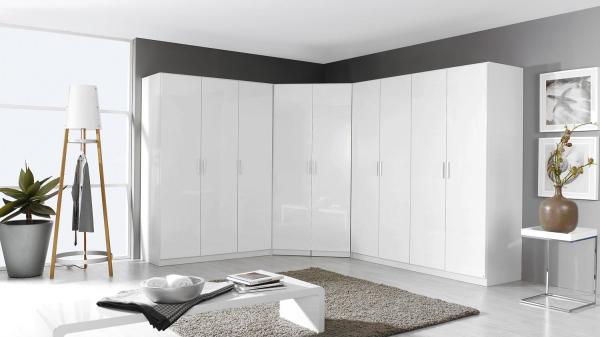 Eck-Kleiderschrank 2 CELLE Eckschrank in weiß hochglanz Bild 4