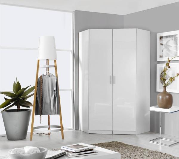 Eck-Kleiderschrank 2 CELLE Eckschrank in weiß hochglanz Bild 2