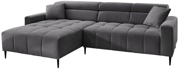 Massivart® Ecksofa Cord 256 cm / Cordsofa / Sitztiefen- & Kopfteilverstellung / SIMPLE, Nosagfederung · frei im Raum stellbar