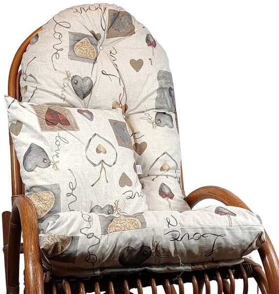 Rattani Polsterauflage Polster für Schaukelstuhl Liegestuhl 130x50x10 cm + Zierkissen 40x40, (Set Schaukelstuhlkissen + Zierkissen), Stoff Mirha Leinen Motiv Love. Viele weitere Farben lieferbar.