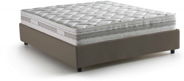 Dmora Doppelbett Aluin, Bettkasten mit Kunstlederbezug, 100 % Made in Italy, Öffnung vorne, inklusive Matratze 160 x 200 cm, Taupe