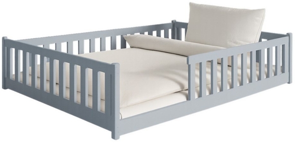 Kids Collective Kinderbett Bodenbett Bett mit Rausfallschutz & Lattenrost Montessori Bett Kinder (weitere Größen 80x160, 80x180, 90x190, 90x200, 120x200 cm), Jugendbett Einzelbett Aschgrau Kiefer 140x200 cm