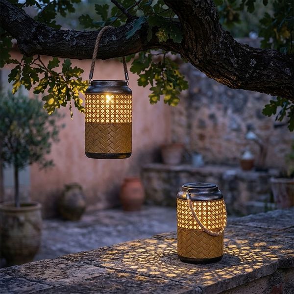 3x LED Solarleuchte, Metall braun H 16 cm