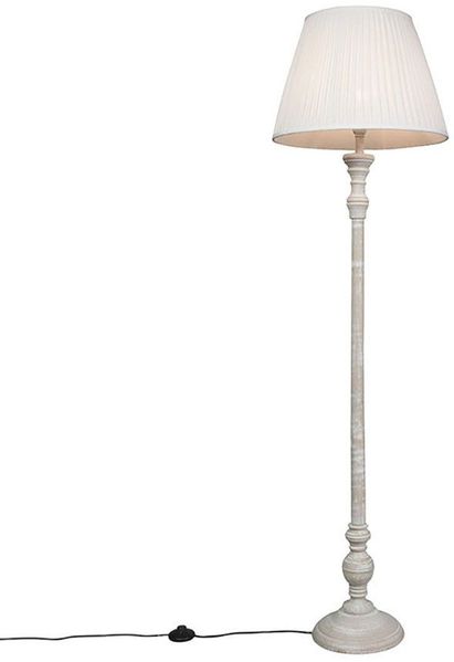 Qazqa Stehlampe Classico, Smarte Leuchte, LED wechselbar, Extra-Warmweiß, QAZQA Stehlampe, e27, Crème, Holz, Retro