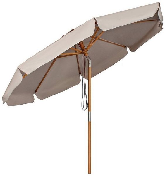Sekey Sonnenschirm Ø 300 cm Sonnenschirm Holz Gartenschirm Knickbar, Sonnenschutz UPF 50+, LxB: 300,00x300,00 cm, Runder Terrassenschirm mit Volant