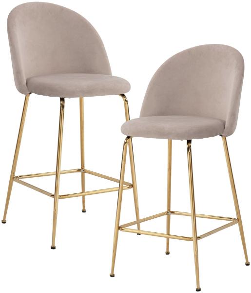 FineBuy 2er Set Barhocker Samt Hocker mit Lehne & goldenen Beinen, Küchenhocker Skandinavisch Stoff / Metall 110 kg, Design Barstuhl Tresenhocker, Bistrohocker Gepolstert Beige