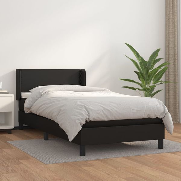 vidaXL Boxspringbett mit Matratze Schwarz 90x190 cm Kunstleder 3130691