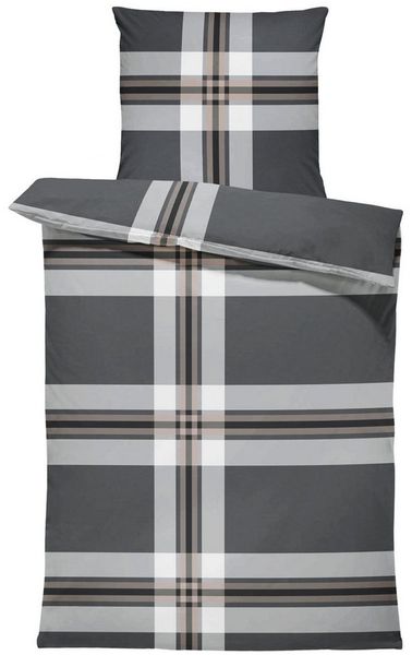 One Home Bettwäsche Winter Gestreift Modern, Biber, 2 teilig, kariert streifen, kuschelig warme weiche Baumwolle Flanell