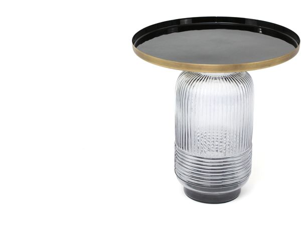 Beistelltisch >1099< in Messing emailliert, geriffeltes Glas - 47x45cm (HxD)