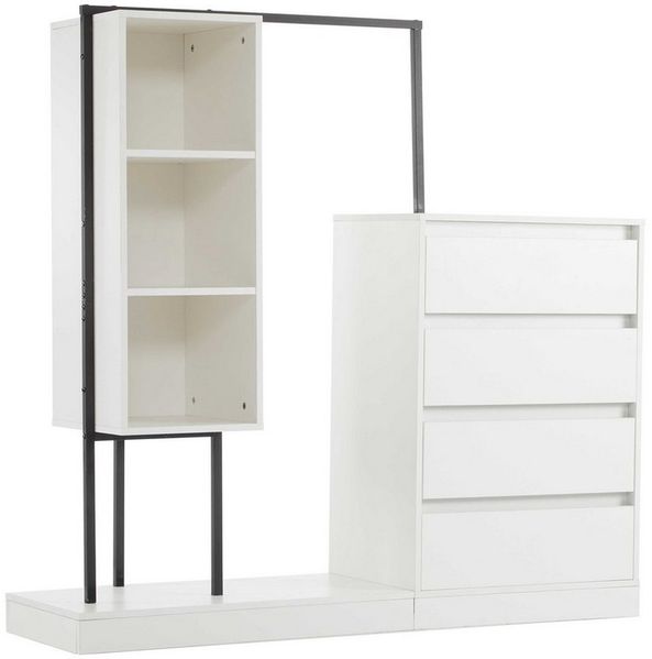 BlingBin Garderobenschrank Kleiderschrank Garderobenständer Kompaktgarderobe (1-St, mit 4 Schubladen, 1 Kleiderstange und offenen Staufächern) 140×40×135, für Schlafzimmer, Flur und Wohnzimmer