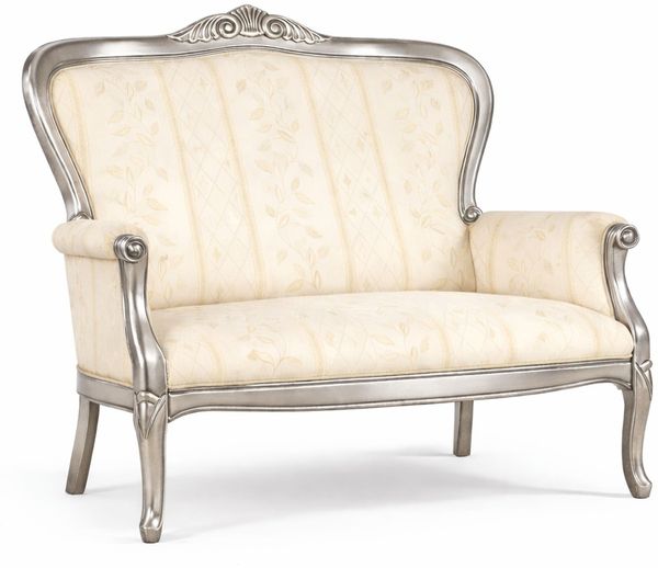 Casa Padrino Luxus Barock Sofa Creme / Silber 130 cm - Barock Möbel - Made in Italy