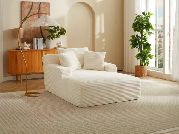 Vente-unique - DONILIA Chaise longue Samt Beige - B 168 cm x H 72 cm x L 120 cm