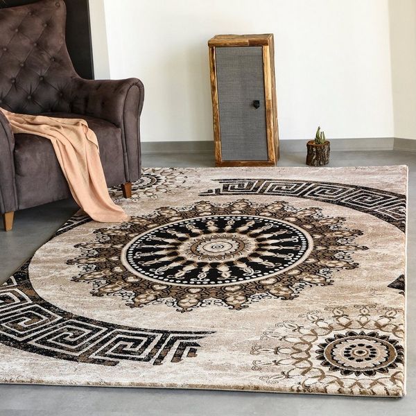 Vimoda Orientteppich Teppichwohnzimmer Medallion Spezielles Design, Rechteckig, Höhe: 11 mm, Dick & Robust, Pflegeleicht, Läufer Wohnzimmer in Braun