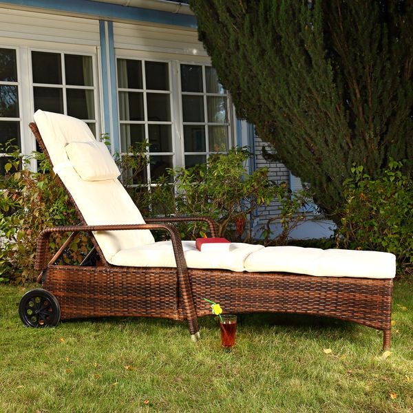 Sonnenliege braun Polyrattan Gartenlounge Liegestuhl Relax Terrasse Sitzgruppe