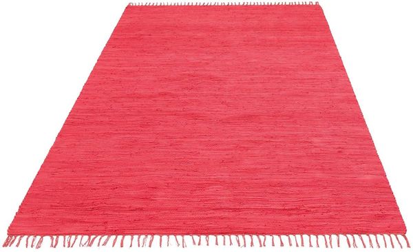 OTTO home Teppich Paul, rechteckig, Höhe: 5 mm, Wendeteppich, Uni, handgewebt, mit Fransen, reine Baumwolle, Läufer