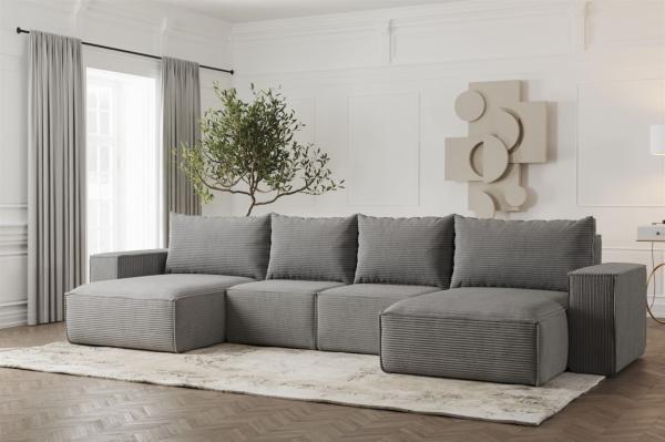 Wohnlandschaft U-Form Sofa ESTELLE in Stoff Poso Grau