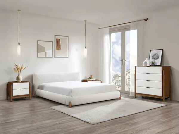 Vente-unique - GAMURA Bett Stoff Weiß - B 228 cm x H 79 cm x L 193 cm