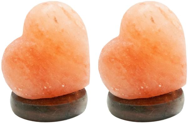 2er Tischleuchte, Holz, Naturfarbe, Salzkristall, Herzform