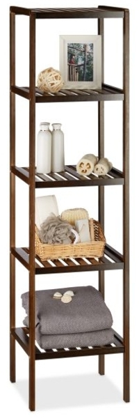 Relaxdays Badregal mit 5 Ablagen, 2 Stück, Bambus braun, 33 x 34,5 x 33 x 139,5 cm