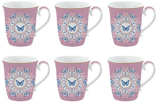 EasyLife Tasse Spring Parade, Porzellan, Spülmaschinengeeignet, Mehrfarbig, Schmetterlinge & Blumenwiese, H: