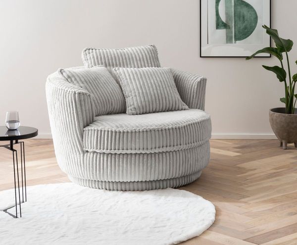 Sessel drehbar Comfy hellgrau Cord 120 cm