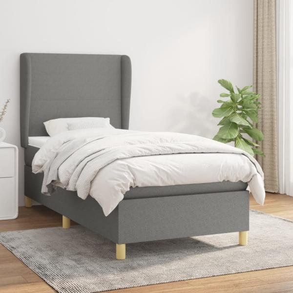 Boxspringbett mit Matratze Stoff Dunkelgrau 90 x 190 cm, Härtegrad: H2 [3128326]