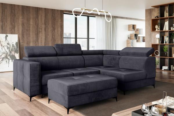 MEBLINI Schlafcouch mit Bettkasten - DORIAN - 263x232x89cm Rechts – Dunkelgrau Samt - Ecksofa mit Schlaffunktion - Sofa mit Relaxfunktion und Kopfstützen - Couch L-Form - Eckcouch - Wohnlandschaft