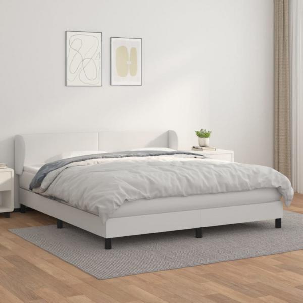 vidaXL Boxspringbett mit Matratze Weiß 180x200 cm Kunstleder 3127206