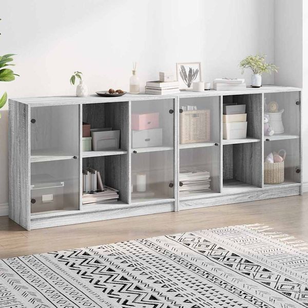 Bücherschrank, Büroschrank, Sideboard mit Türen Grau Sonoma 204x37x75 cm Holzwerkstoff