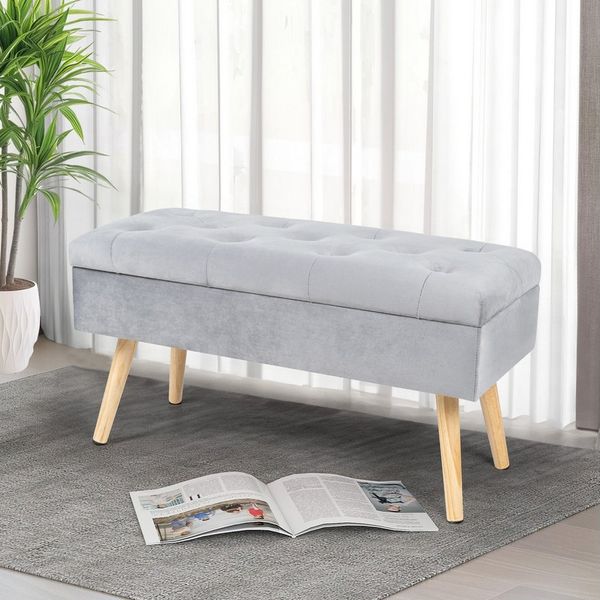HawthyHome Polsterbank aus Samt mit Stauraum Sitzbank mit Holzbeinen Bild 2