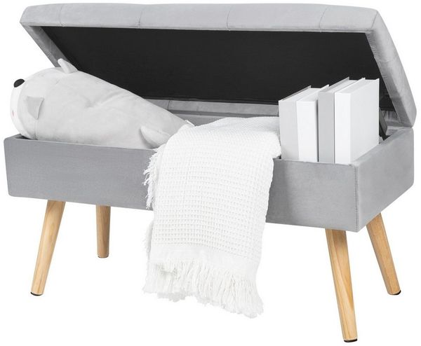 HawthyHome Polsterbank aus Samt mit Stauraum Sitzbank mit Holzbeinen Bild 4