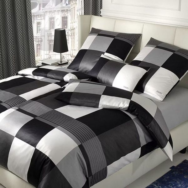 JOOP! Satin Bettwäsche Plaza Squares 4051-0 Kariert Grau Weiß 135x200