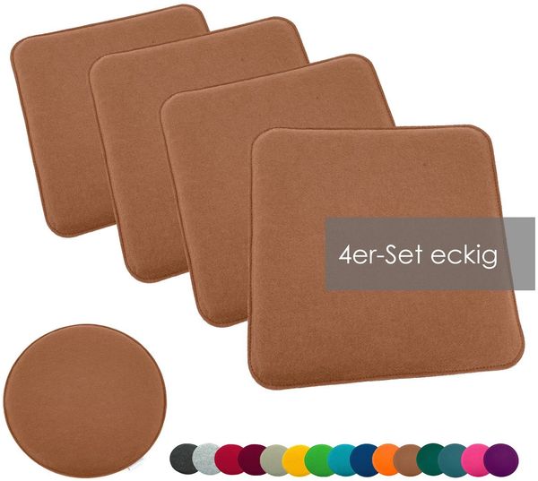 heimtexland Â® Sitzkissen Set Filz Stuhlkissen Stuhlauflage Filzkissen Stuhl Polster Kissen Typ631 4er Set 35 x 35 cm Eckig Camel