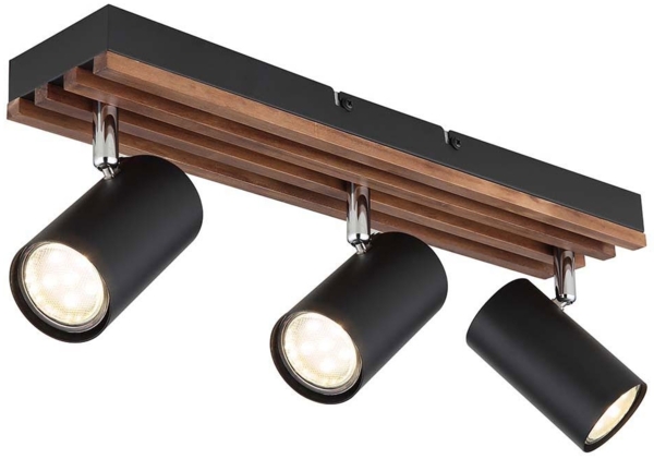 Deckenleuchte, Metall, Holz, schwarz, braun, Spots beweglich