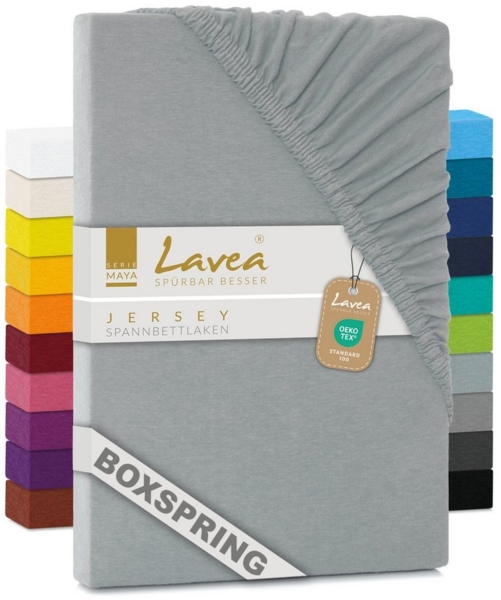 Lavea Spannbettlaken Maya, in Gr. 60x140, 90x200, 120x200, 140x200, 180x200 oder 200x220 cm, Baumwolle, Gummizug: rundum, (1 Stück), Jersey Spannbetttuch für Topper, Boxspring- und Wasserbetten