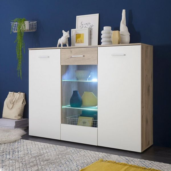 Bega Consult Highboard Highboard BZ5095 weiß und Eiche Dekor