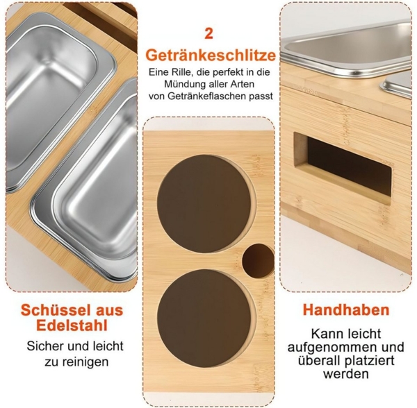 SURFOU Schüssel Snackbox mit Snackschalen aus Edelstahl und Zwei Untersetzern, (Tablett Holz Sofatablett Organizer Flaschenhalter mit Abnehmbarem), für Sofa Deko Couch Bar mit Getränkehalter Snackbox mit Fächern Bild 2