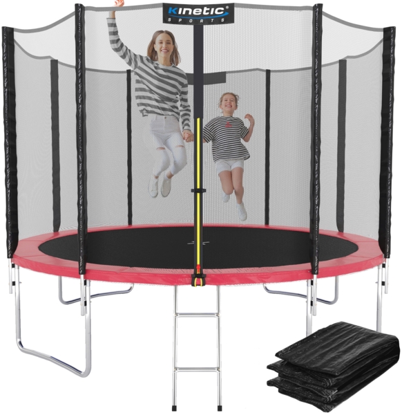 KINETIC SPORTS Trampolin Outdoor 'Salto Plus' - Komplett-Set für Kinder, USA Sprungtuch, Netz, Randpolster, Leiter - bis zu 160kg, Pink-2, Ø 305 cm