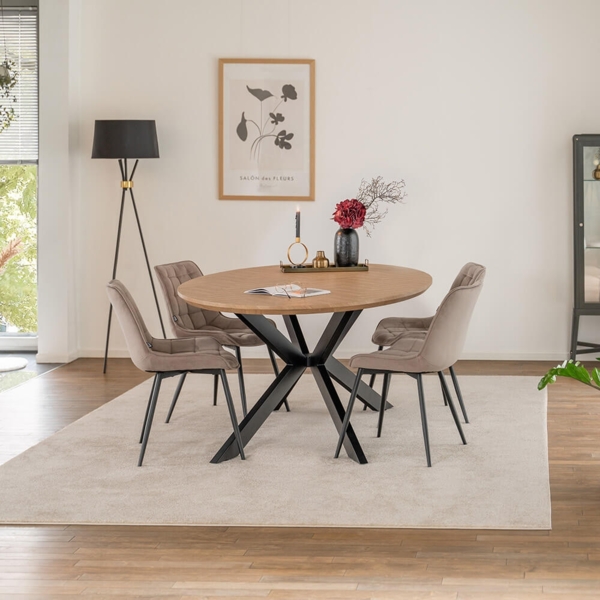 HOME DELUXE Essgruppe Oval inkl. Sternfuß - 200 x 120 cm Fishbone Oak 4 Stühle Hellbraun