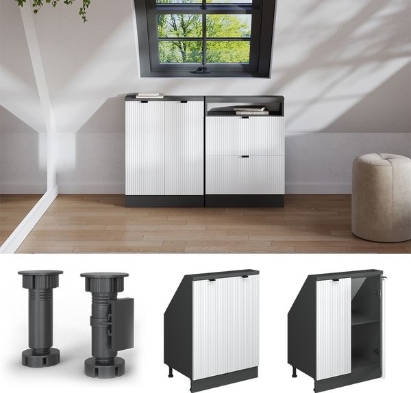 Küchenschrank für Dachschrägen R-Line Weiß Riffel 60 cm mit 2 Türen Vicco Bild 4
