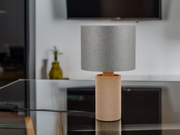 Tischleuchte CANIO aus recycelter Pappe und Bambus, Höhe 28cm