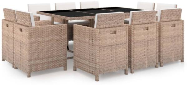 vidaXL 11-tlg. Garten-Essgruppe mit Auflagen Poly Rattan Beige 42549