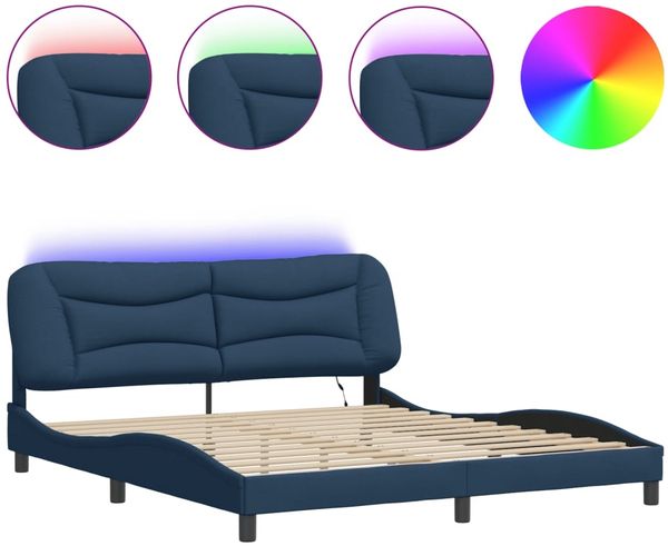 Doppelbett, Bettgestell Modernen mit LED ohne Matratze Blau 180x200 cm Stoff d1361e