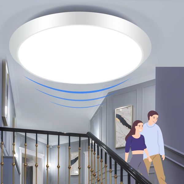 ZMH Deckenlampe mit Bewegungsmelder LED Deckenleuchte - innen Deckenbeleuchtung Weiß IP44 15W Rund Flurlampe mit Bewegungssensor Ø30cm Treppenhauslampe 4000K für Flur Balkon Werkstatt